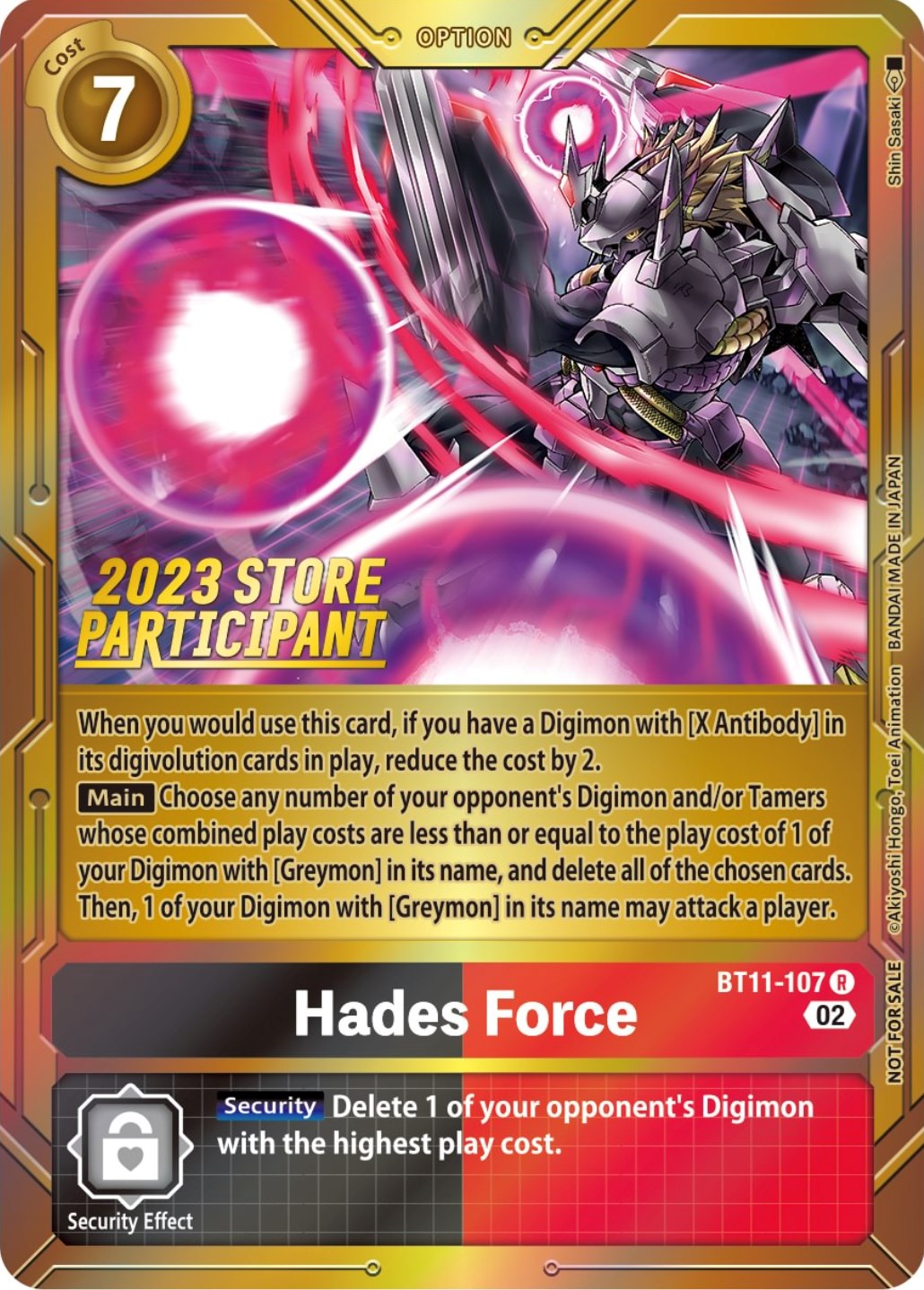 Hades Force [BT11-107] (2023 Store Participant) [Dimensional Phase Promos] | The Gaming Verse