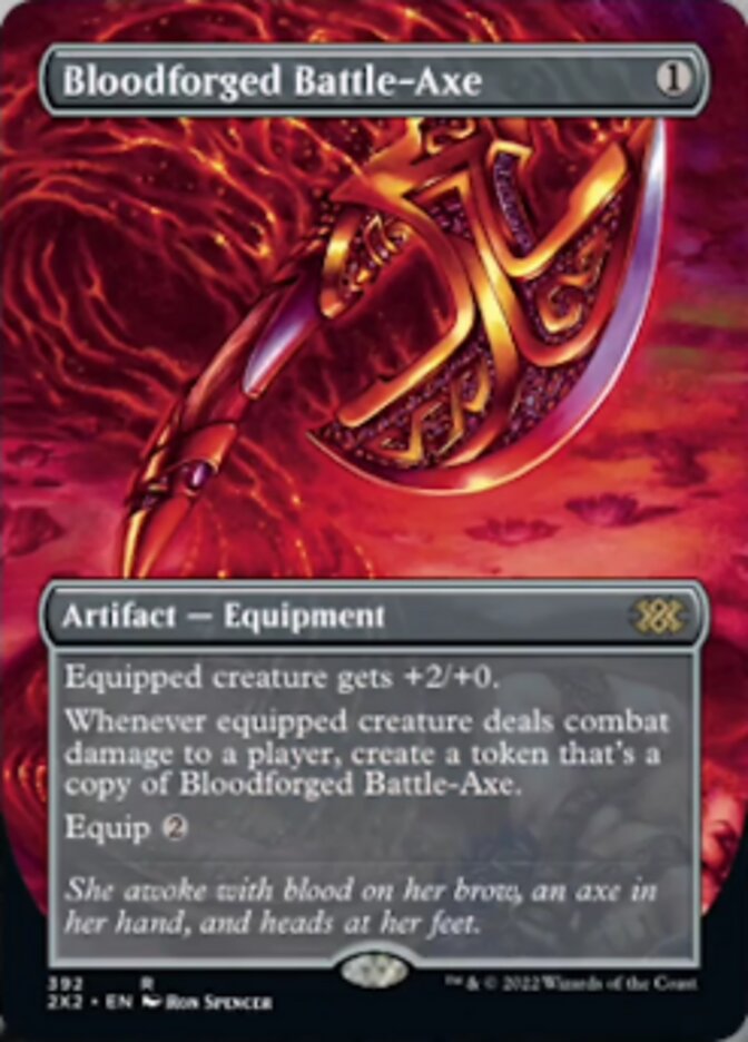 Bloodforged Battle-Axe (Borderless Alternate Art) [Double Masters 2022] | The Gaming Verse