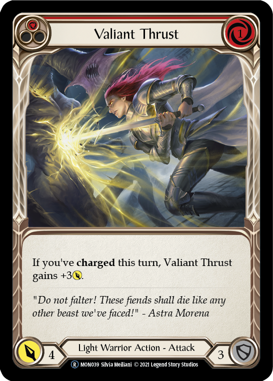 Valiant Thrust (Red) (Rainbow Foil) [U-MON039-RF] Unlimited Rainbow Foil | The Gaming Verse