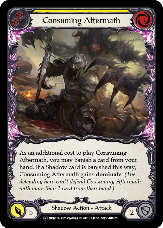 Consuming Aftermath (Yellow) (Rainbow Foil) [U-MON196-RF] Unlimited Rainbow Foil | The Gaming Verse