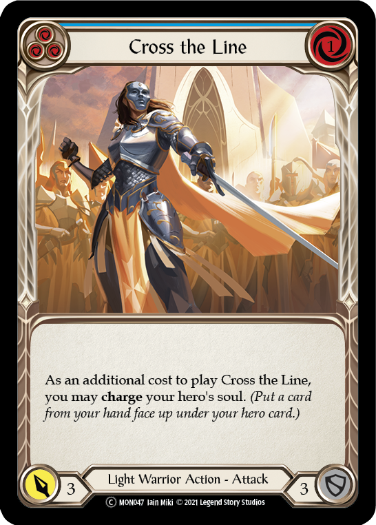 Cross the Line (Blue) (Rainbow Foil) [U-MON047-RF] Unlimited Rainbow Foil | The Gaming Verse